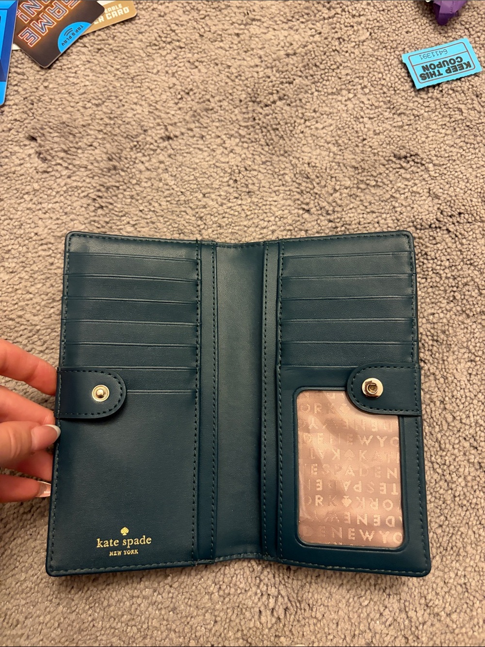 kate spade Teal Leather Bifold Wallet with ID Window
